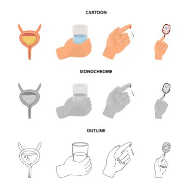 Diyet ve tedavi işareti vektör tasarımı. Diyet ve ilaç hisse senedi vektör çizim seti.