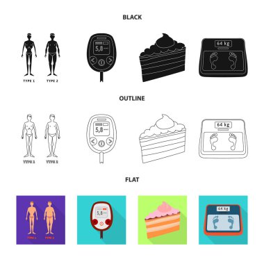 Diyet ve tedavi simge vektör tasarımı. Hisse senedi için diyet ve tıp vektör simge kümesi.