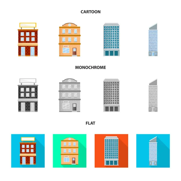 Vektorillustration des Stadt- und Zentrumslogos. Set von Kommunal- und Nachlassvektorsymbolen für Aktien. — Stockvektor