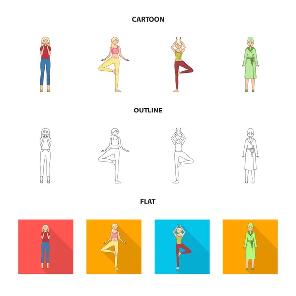 Design vetorial de postura e símbolo de humor. Conjunto de postura e ilustração vetorial feminina . — Vetor de Stock