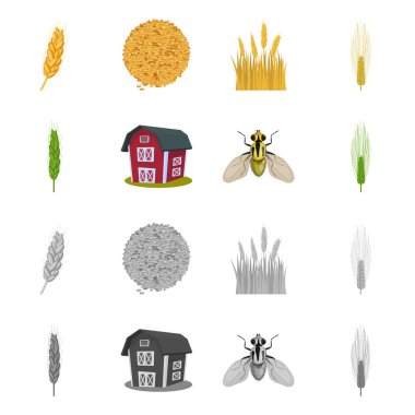 Tarım ve tarım işareti izole nesne. Hisse senedi için tarım ve bitki vektör simge topluluğu.