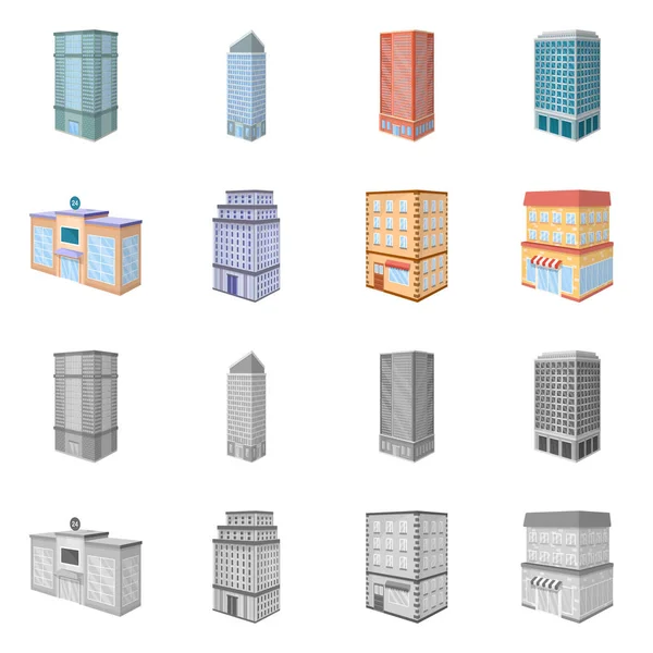 Isoliertes Bauobjekt und Bausymbol. Sammlung von Vektor-Abbildungen von Bau- und Immobilienbeständen. — Stockvektor