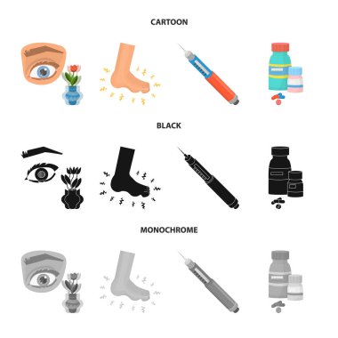 Diyet ve tedavi logosu yalıtılmış nesne. Diyet ve ilaç hisse senedi vektör çizim topluluğu.