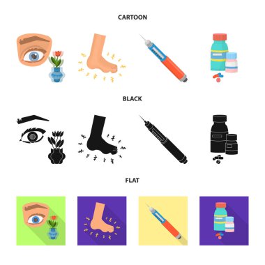 Diyet ve tedavi simge vektör tasarımı. Diyet ve ilaç hisse senedi vektör çizim seti.