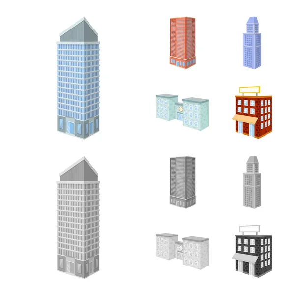 Oggetto isolato di costruzione e icona dell'edificio. Serie di costruzione e stock immobiliare illustrazione vettoriale . — Vettoriale Stock