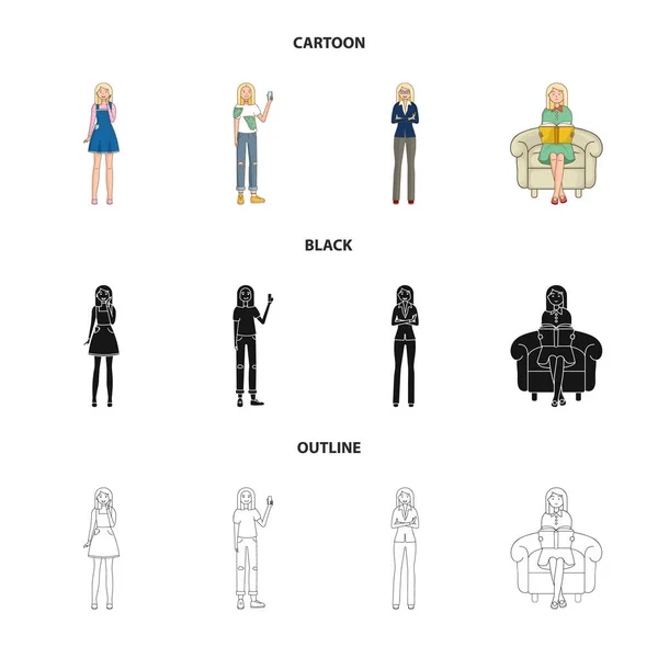 Conception vectorielle de la posture et l'icône de l'humeur. Jeu de posture et illustration vectorielle de stock femelle . — Image vectorielle