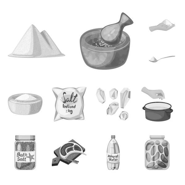 Ilustração vetorial de sal e símbolo de comida. Coleta de sal e ícone vetor mineral para estoque . —  Vetores de Stock
