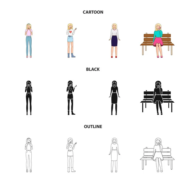 Illustrazione vettoriale della postura e segno dell'umore. Raccolta di posture e illustrazione vettoriale femminile . — Vettoriale Stock