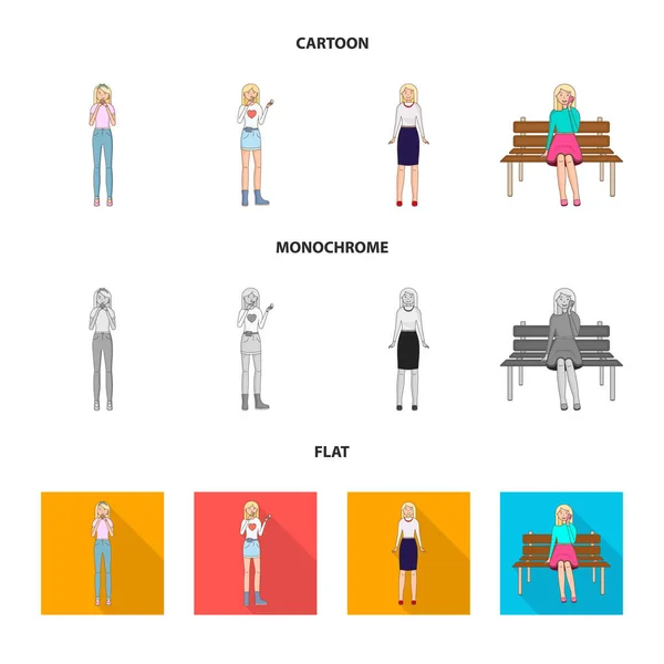 Conception vectorielle de la posture et l'icône de l'humeur. Jeu de posture et illustration vectorielle de stock femelle . — Image vectorielle