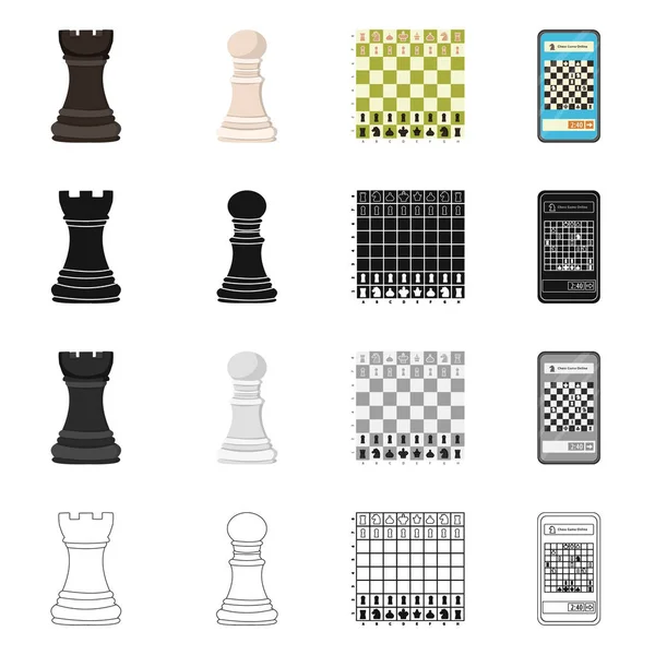 Vektorillustration von Schachmatt und dünnem Symbol. Sammlung von Schachmatt und Zielaktiensymbol für das Web. — Stockvektor