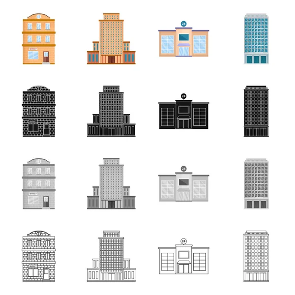Oggetto isolato di logo comunale e centrale. Serie di illustrazione vettoriale comunale e immobiliare . — Vettoriale Stock
