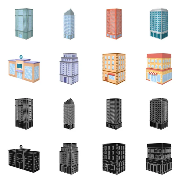 Vektorillustration der Konstruktion und des Bausymbols. Set von Bau- und Immobilienvektorsymbolen für Aktien. — Stockvektor