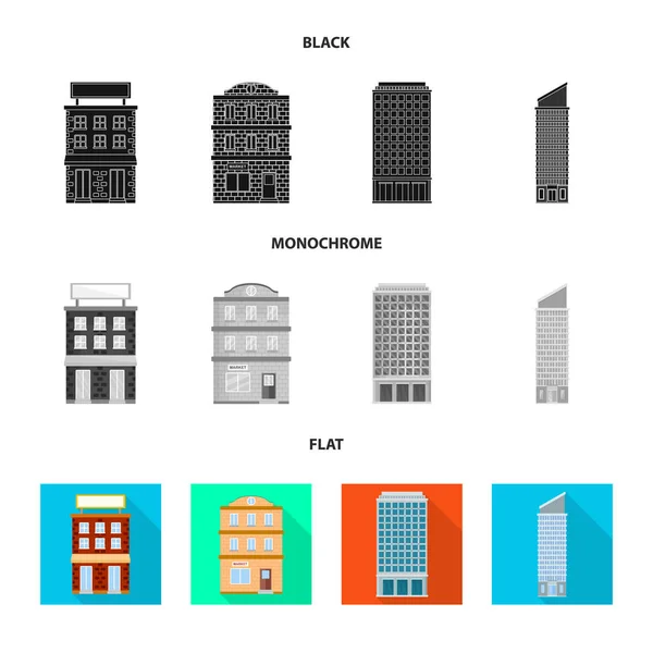 Vektor-Illustration des kommunalen und Zentrum-Symbols. Sammlung von Kommunal- und Nachlassvektorsymbolen für Aktien. — Stockvektor