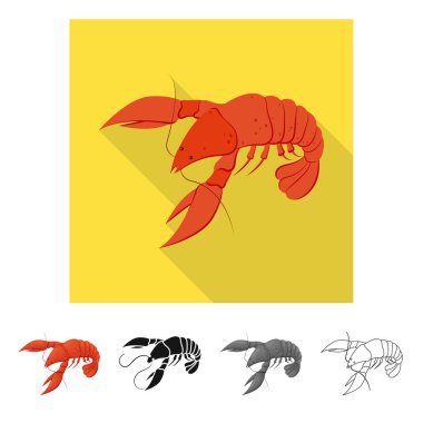 Istakoz ve kırmızı simge vektör Illustration. Istakoz ve hisse senedi için Atlantik vektör ikon koleksiyonu.