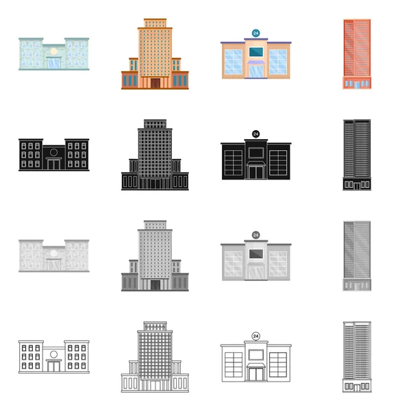 Projeto vetorial do símbolo municipal e central. Conjunto de ilustração vetorial de ações municipais e imobiliárias . — Vetor de Stock