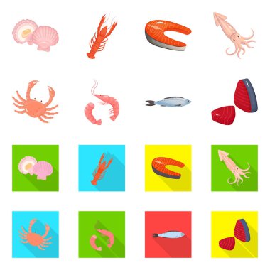 Taze ve restoran simge vektör Illustration. Hisse senedi için taze ve deniz vektör simge kümesi.