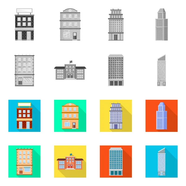 Vektor-Illustration des kommunalen und Zentrum-Symbols. Set von kommunalen und nachlassbezogenen Vektor-Illustrationen. — Stockvektor