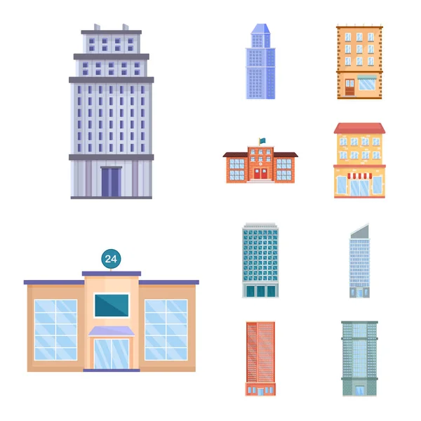 Objeto aislado de fachada e icono del edificio. Conjunto de ilustración vectorial de fachada y stock exterior . — Vector de stock