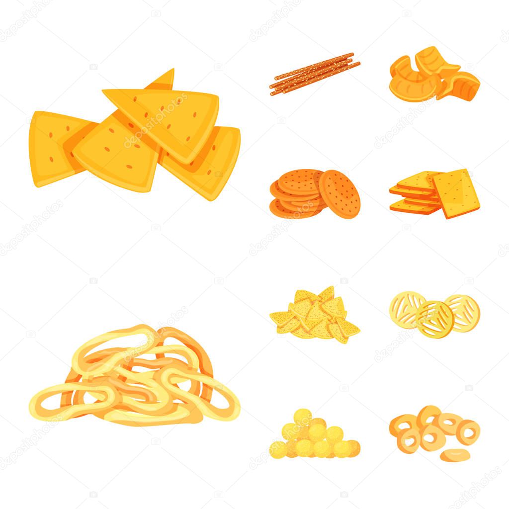 Vector design of food and crunchy symbol. Set of food and flavor stock symbol for web.