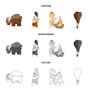 Evrim ve tarih öncesi işareti yalıtılmış nesne. Evrim ve geliştirme hisse senedi vektör çizim seti.