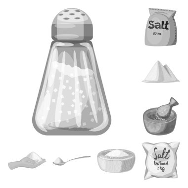 Tuz ve gıda işareti vektör Illustration. Stok için tuz ve mineral vektör simgesi seti.