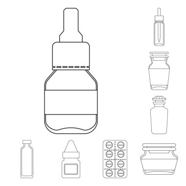 Eczane ve ilaç simge vektör çizimi. Eczane ve sağlık hisse senedi vektör çizim seti.