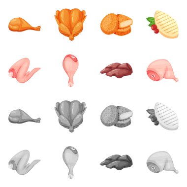 Ürün ve kümes hayvanları logo vektör Illustration. Web için ürün ve tarım hisse senedi simgesi kümesi.