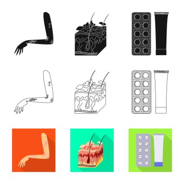 Tıp vektör çizim ve ağrı oturum açın. Hastalık hisse senedi vektör çizim ve tıp kümesi.