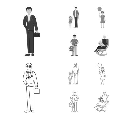 Karakter ve avatar logo vektör Illustration. Hisse senedi için karakter ve portre vektör simge topluluğu.