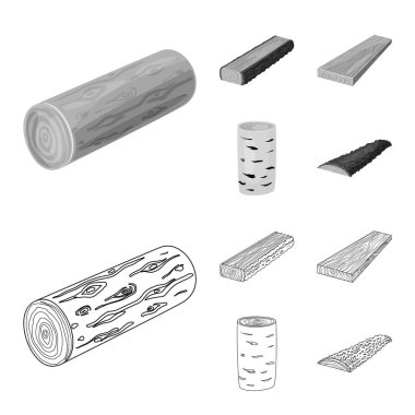 Ağaç ve ham işareti vektör tasarımı. Hisse senedi için ağaç ve inşaat vektör simge kümesi.