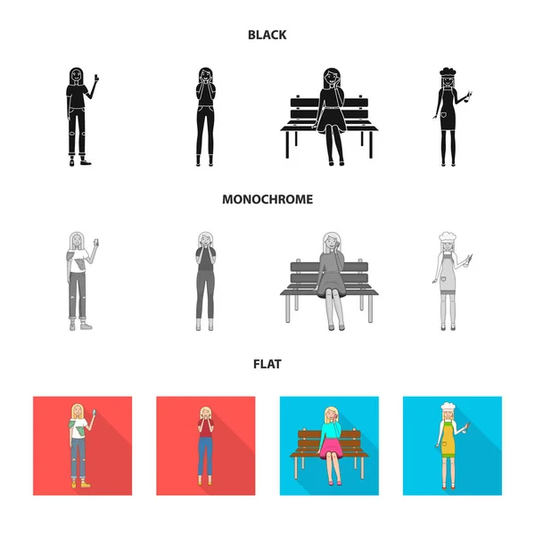 Illustrazione vettoriale della postura e dell'umore. Set di postura e stock symbol femminile per il web . — Vettoriale Stock