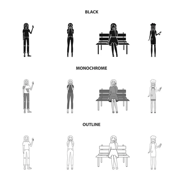 Vector design of posture and mood symbol. Set of posture and female vector icon for stock. — Stock Vector