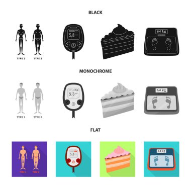 Diyet ve tedavi simge vektör Illustration. Web için diyet ve ilaç hisse senedi simgesi kümesi.