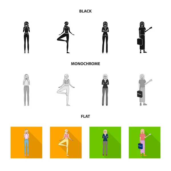 Objet isolé de la posture et l'icône de l'humeur. Collection de posture et icône vectorielle femelle pour stock . — Image vectorielle