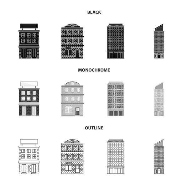 시의 벡터 디자인 및 센터 기호입니다. 시의 수집 및 재고에 대 한 부동산 벡터 아이콘. — 스톡 벡터