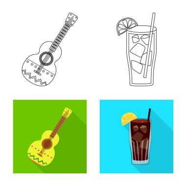 Kafe ve Latin simge vektör çizimi. Kafe ve web için ulusal hisse senedi simgesi toplama.