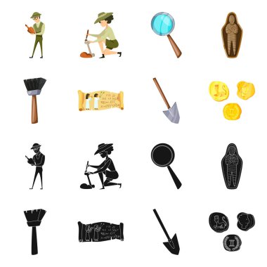 Hikaye ve öğeleri simge vektör tasarımı. Hikaye ve öznitelikleri hisse senedi vektör çizim seti.