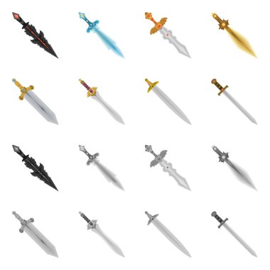 Oyun ve zırh logo vektör tasarımı. Oyun ve bıçak hisse senedi vektör çizim seti.