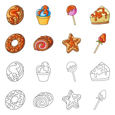 Şekerleme ve mutfak işareti yalıtılmış nesne. Şekerlemeler ve web için ürün hisse senedi simgesi.