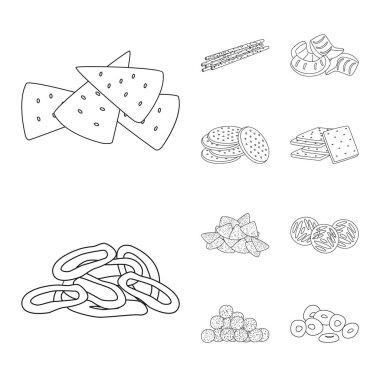 Ürün ve Menü simgesinin vektör tasarımı. Web için ürün ve lezzet stok sembolü koleksiyonu.