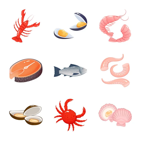 Ilustração vetorial do ícone da comida e do mar. Conjunto de alimentos e símbolo de estoque saudável para web . — Vetor de Stock