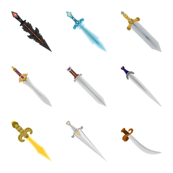 Geïsoleerde object van zwaard en dolk symbool. Collectie van zwaard en wapen voorraad vectorillustratie. — Stockvector