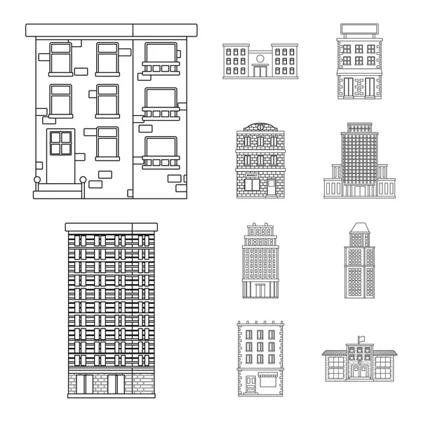 建築と外装アイコンのベクトルイラスト。建築と都市ストックベクトルイラストレーションのコレクション. — ストックベクタ