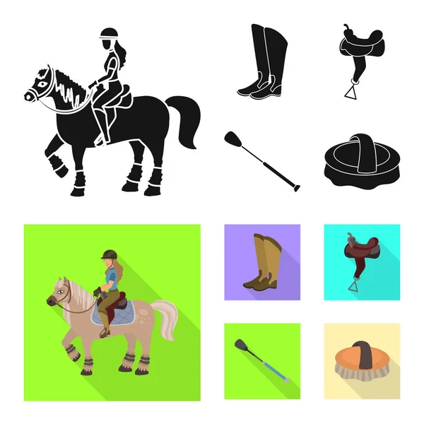 Illustration vectorielle de l'équipement et signe d'équitation. Collection de matériel et de stock de compétition symbole pour le web . — Image vectorielle