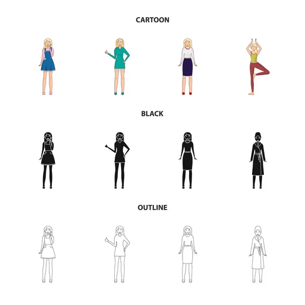 Design vetorial de postura e ícone de humor. Coleção de postura e ícone vetorial feminino para estoque . — Vetor de Stock