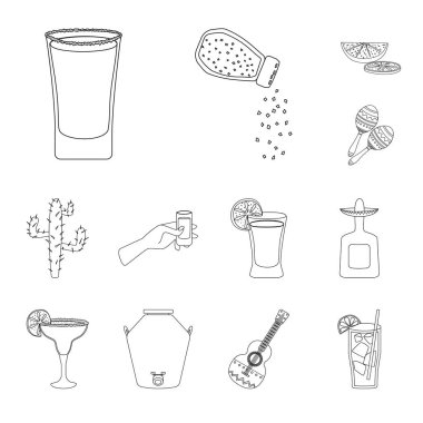 Vektör tasarım Meksika ve Tequila sembolü. Meksika ve Fiesta stok vektör çizim seti.