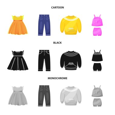 Moda ve giysi simgesi yalıtılmış nesne. Hisse senedi için moda ve pamuk vektör simge topluluğu.