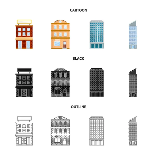 Objek terisolasi dari simbol kota dan pusat. Collection of municipal and estate stock symbol for web . - Stok Vektor