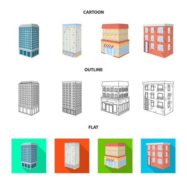 Vektor-Design der Konstruktion und Gebäude-Symbol. Set von Bau- und Immobilienaktienvektorillustration. — Stockvektor