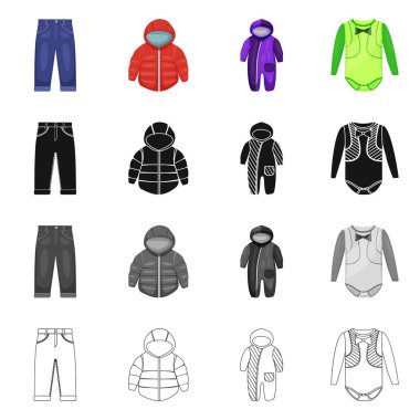 Moda ve giysi logo vektör tasarımı. Web için moda ve pamuk hisse senedi simgesi kümesi.